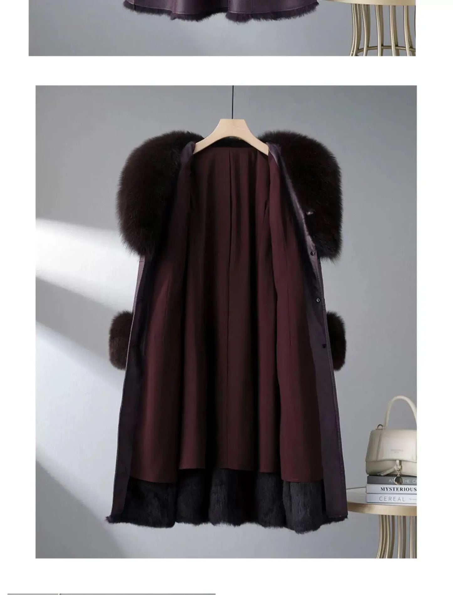 Women's Mid Length Rabbit Fur Fox Fur Collar Slim Fit Coat