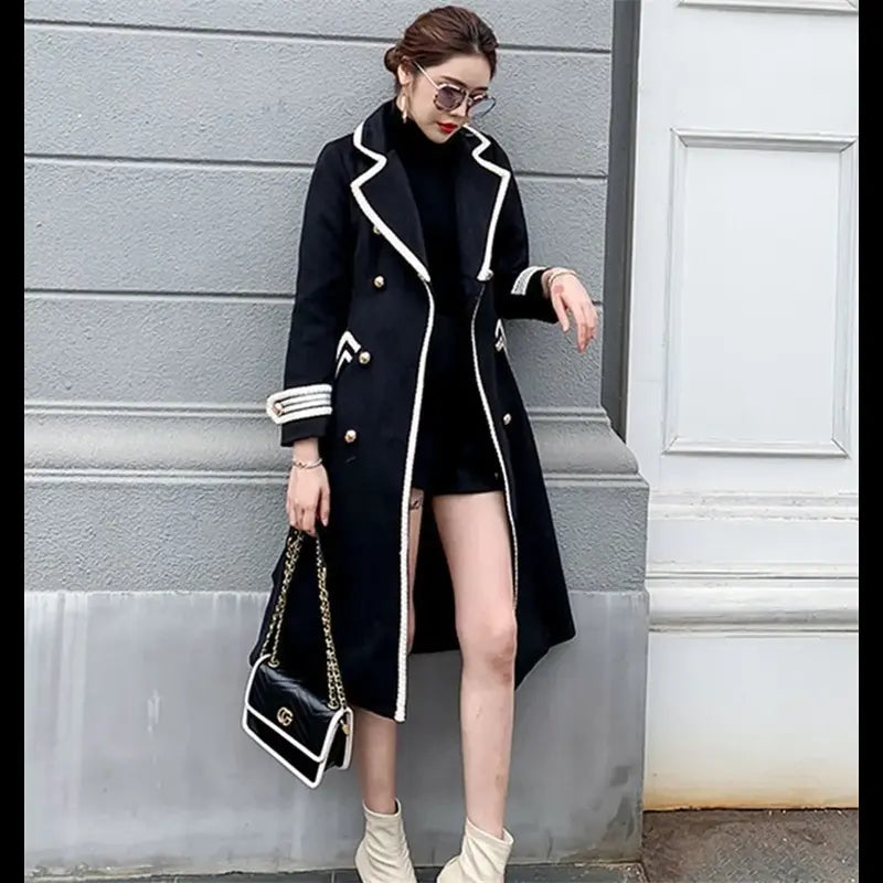 Women's Long Slim Wool Blend  Cotton Padded Lined Coat