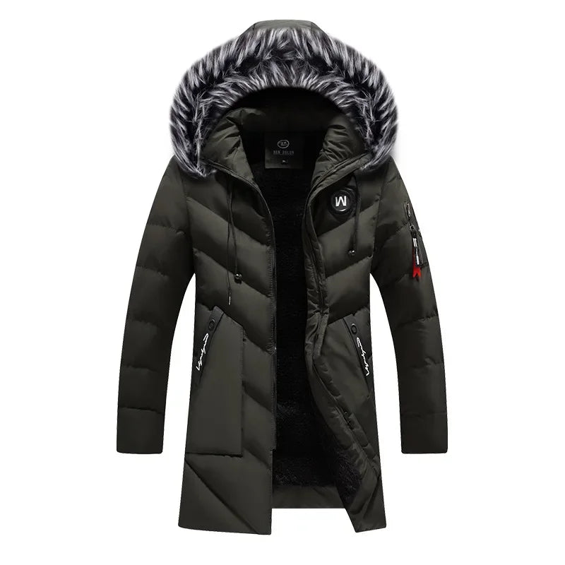 Men's Cotton Fleece Fur Hooded Windbreaker Jacket