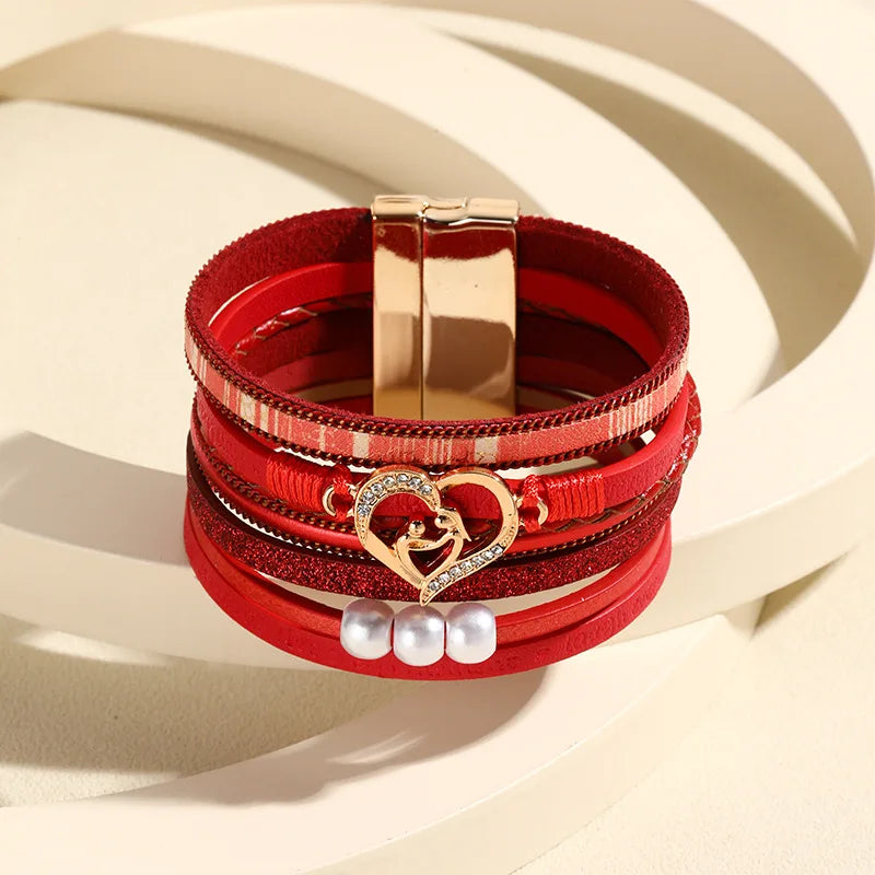 Women PU Leather Layers Handmade Braided Bracelet