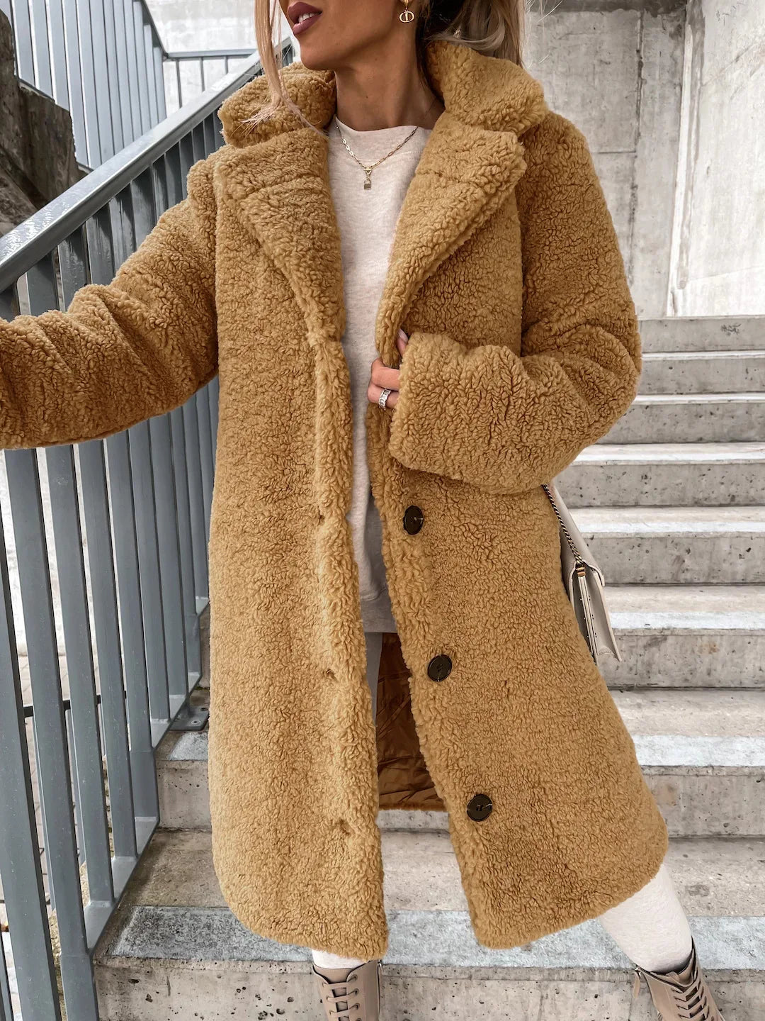 Women's Long Sleeved Collared Fleece Coat