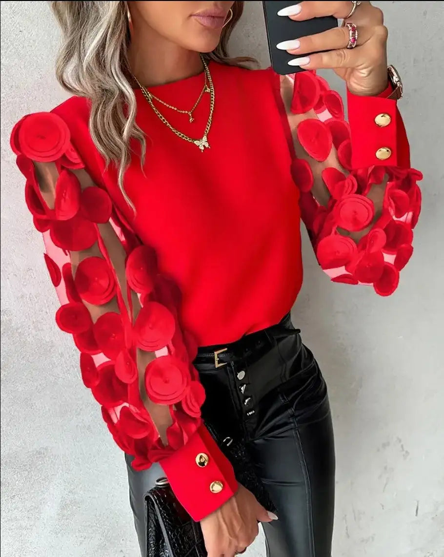 Women's Long Sleeve Elegant O Neck Loose Blouse Tops