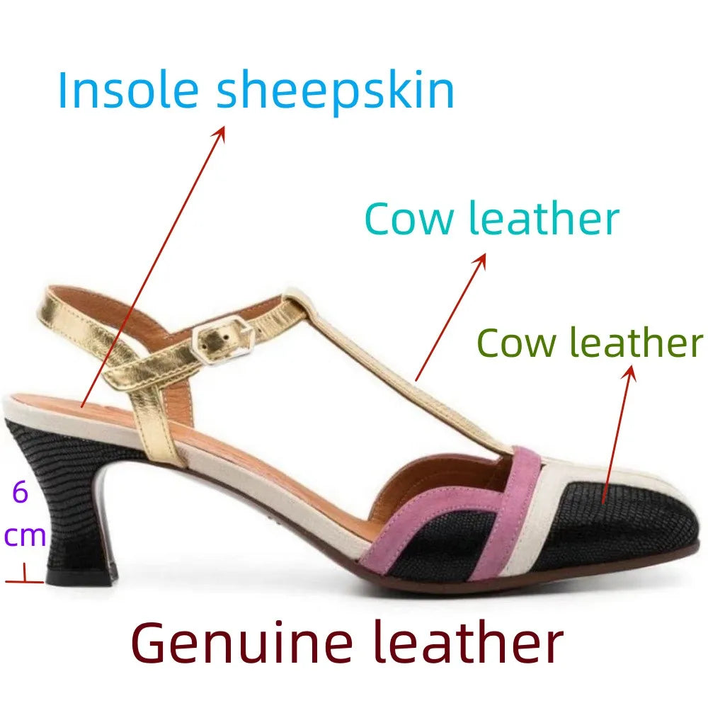 Women's Genuine Leather Retro Buckle Strap Vintage Pumps