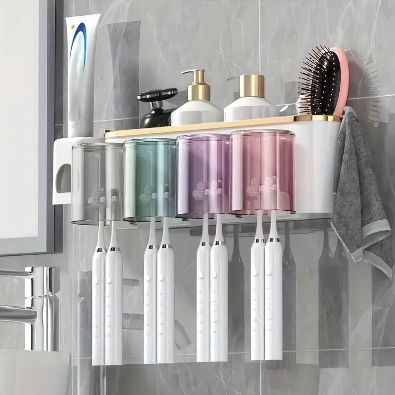 Multifunctional Mug Holder Wall Mounted Toothpaste Toothbrush Rack