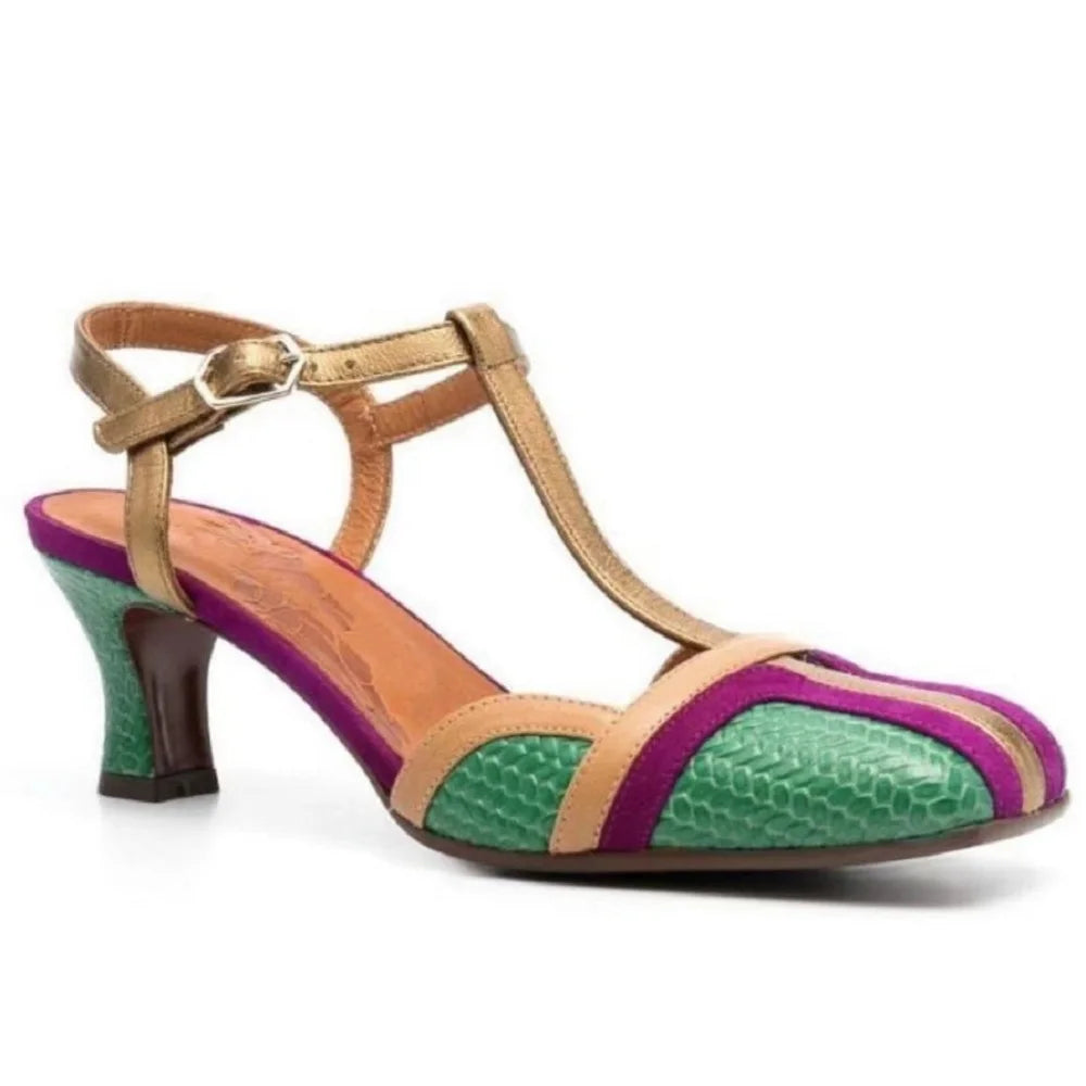 Women's Genuine Leather Retro Buckle Strap Vintage Pumps