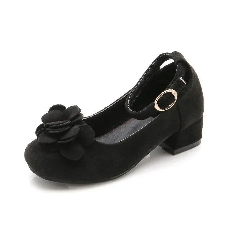 Girls Leather Floral Performance Flock Fabric Shoes