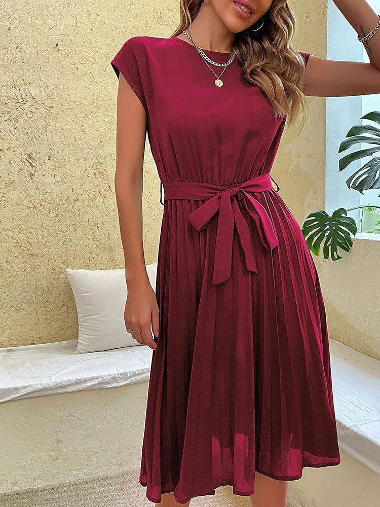 Women's Short Sleeve Pleated Beach Sundress