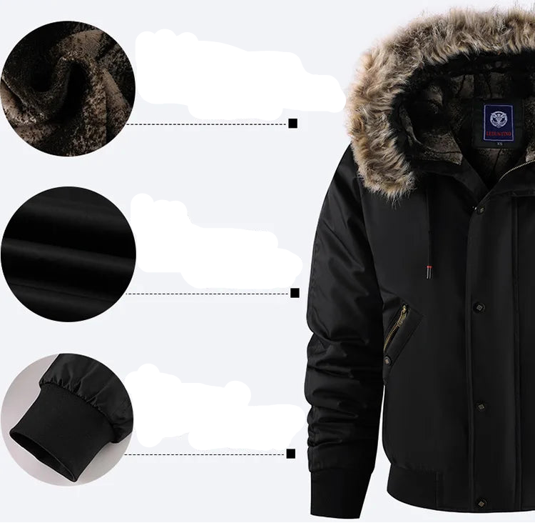 Men's Hooded Zipper Waterproof Thermal Parka Jacket