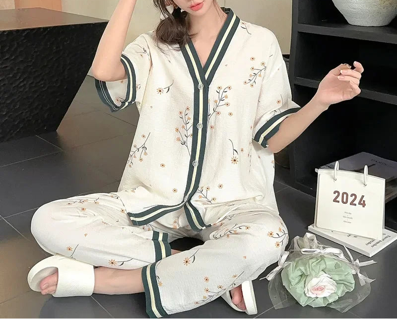 Women 2PCS Casual Classic Sweet Purple Floral Pajamas
