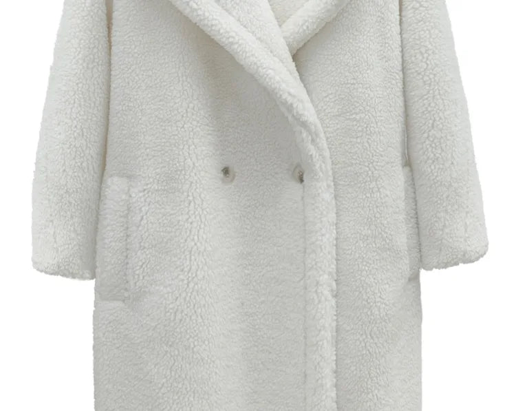 Women's Faux Fur Long Large Grain Lamb Sheep Wool Coat