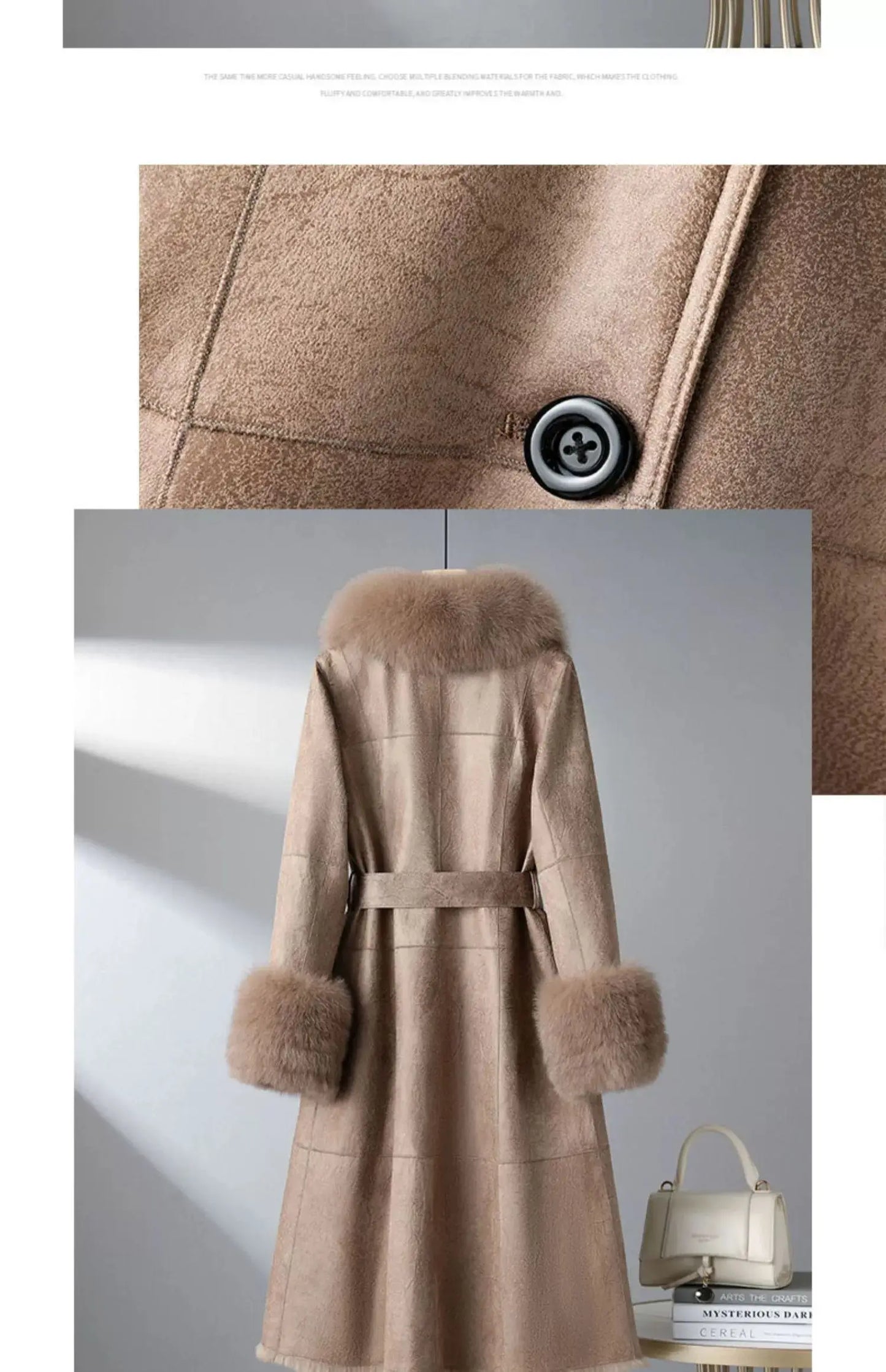 Women's Mid Length Rabbit Fur Fox Fur Collar Slim Fit Coat