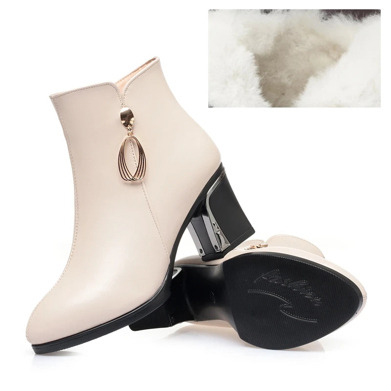 Women's Pointed Genuine Leather High Heel Dress Boots