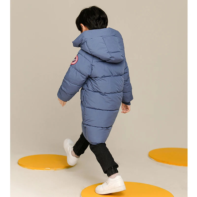 Kids' Solid Color Long Style Warm Hooded Jacket