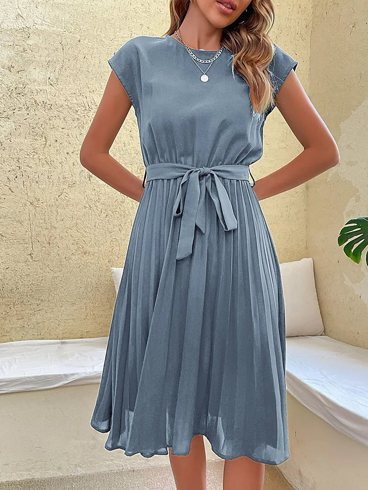 Women's Short Sleeve Pleated Beach Sundress