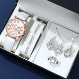 PU Leather Strap Zinc Alloy Case Quartz Watch Jewelry Set