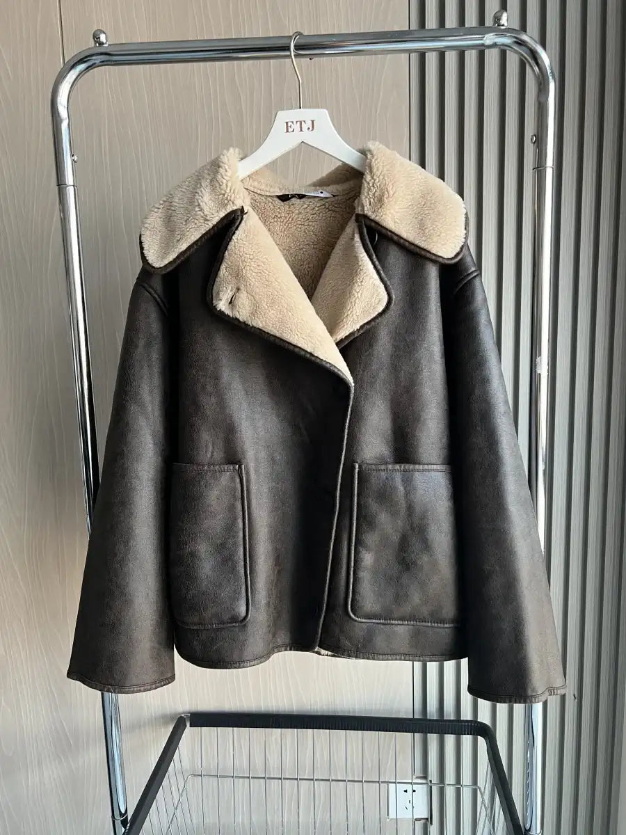 Women's Double Sided Collar Oversized Long Sleeve Jacket