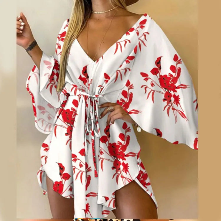 Women's Bohemian Loose Vacation Beach Ruffle Dress