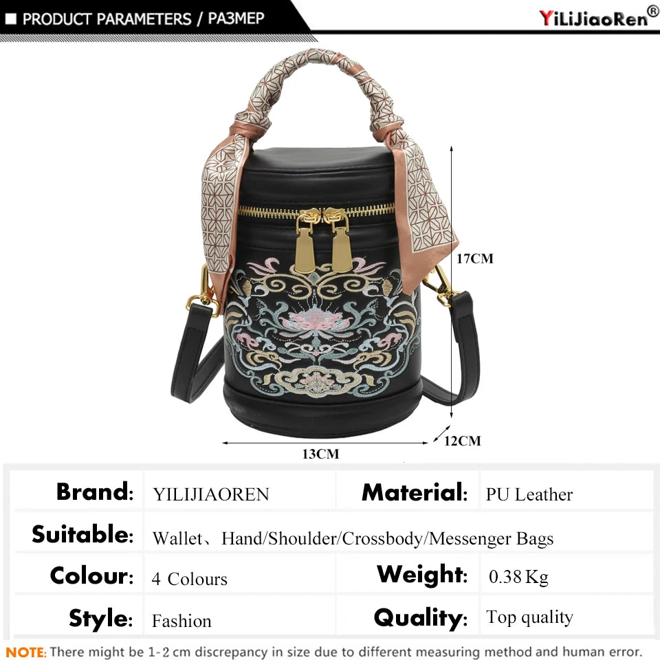 Women's Bucket Cylindrical Quality Leather Shoulder Bag