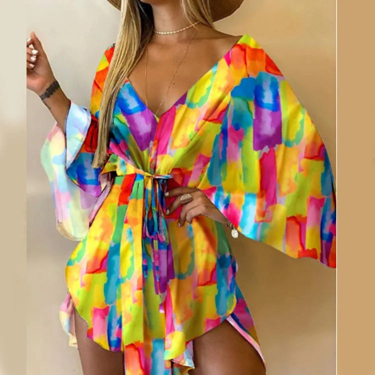 Women's Bohemian Loose Vacation Beach Ruffle Dress