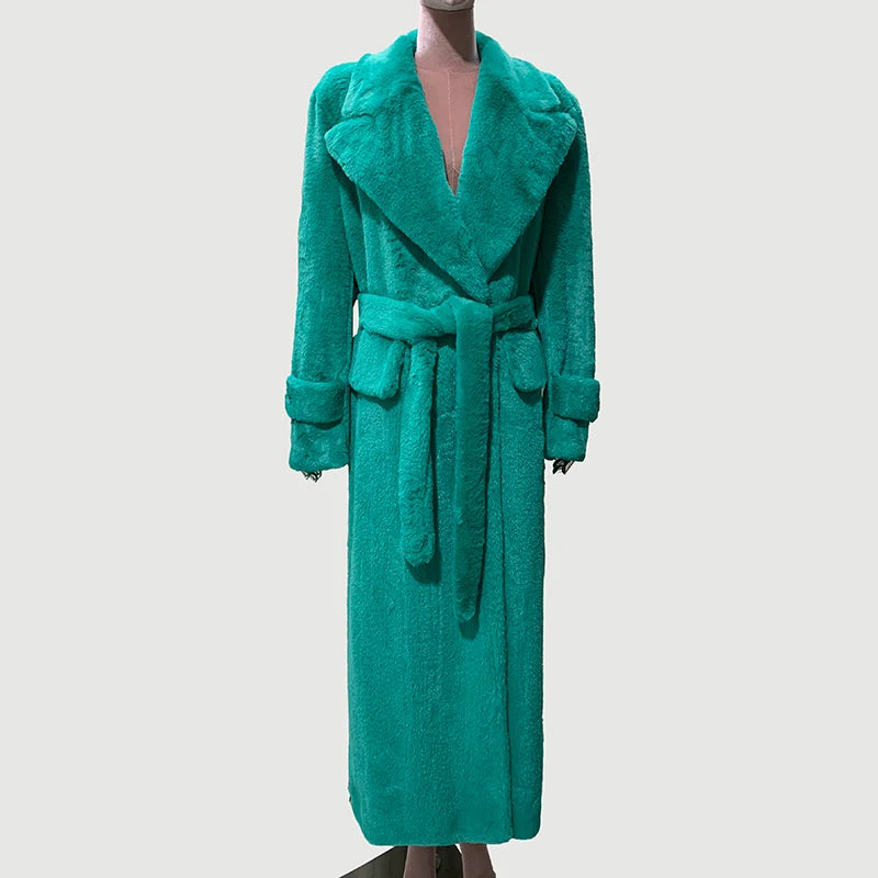Women's Fluffy Thick Soft Maxi Faux Fur Double Breasted Coat