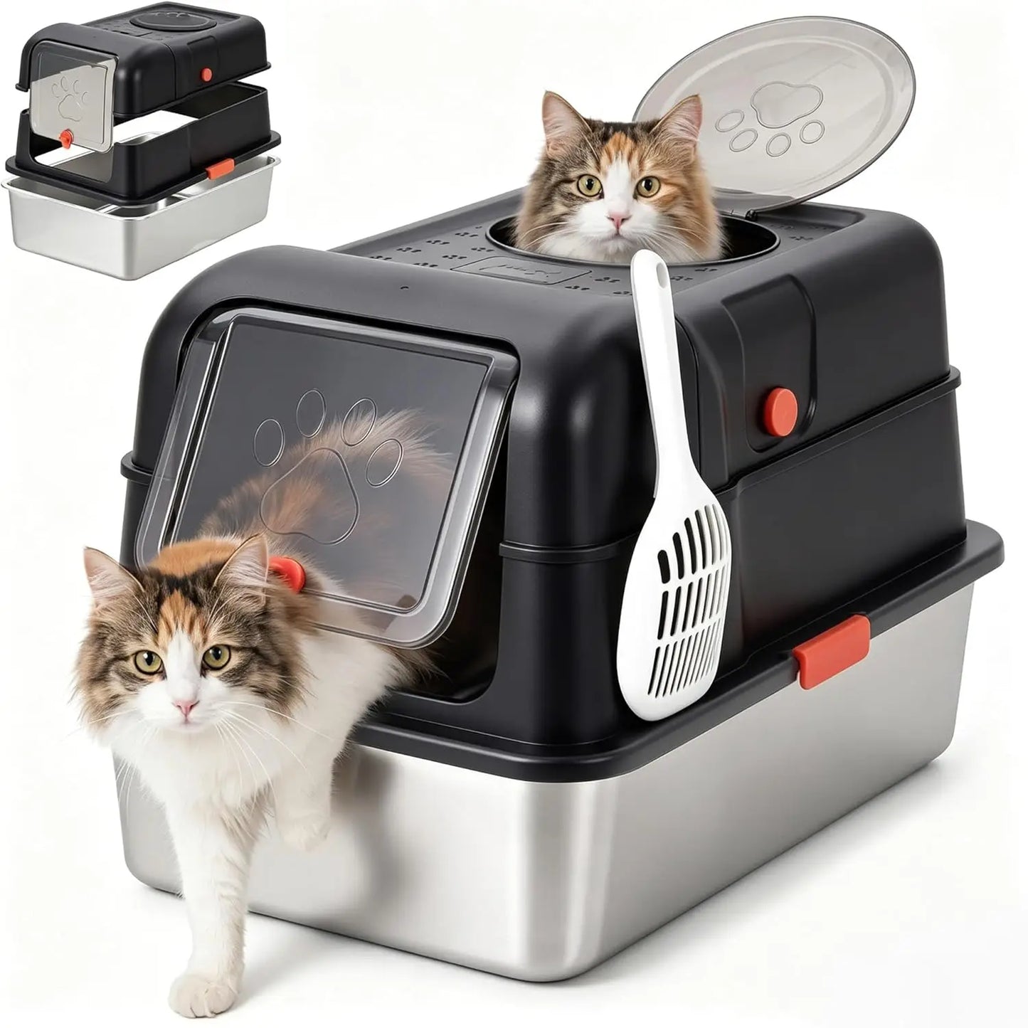 Enclosed Stainless Steel Litter Box With Lid Anti Leak Front Entry