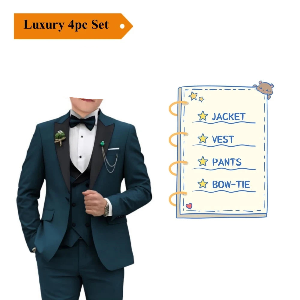 Kids 3Pcs Velvet Notched Lapel Neck Matching Vest Pants Set