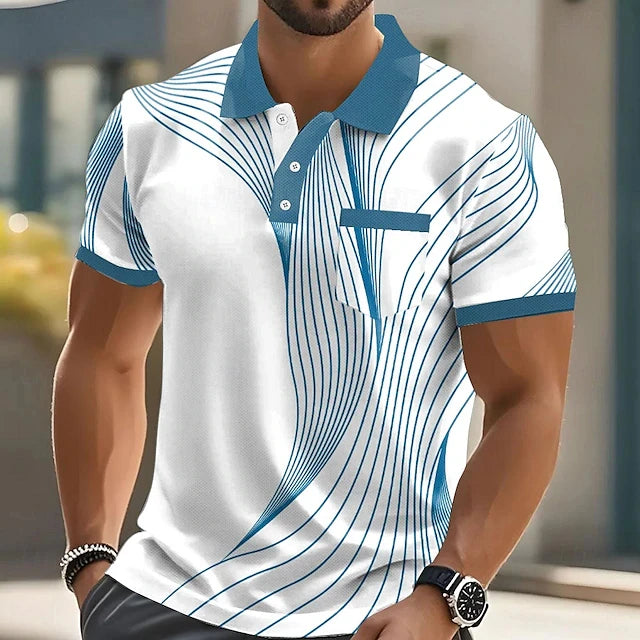 Men's Stripe Lapel Polo Shirt