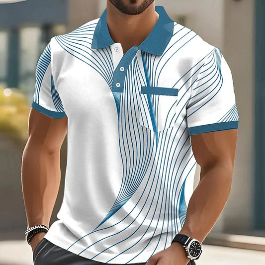 Men's Stripe Lapel Polo Shirt