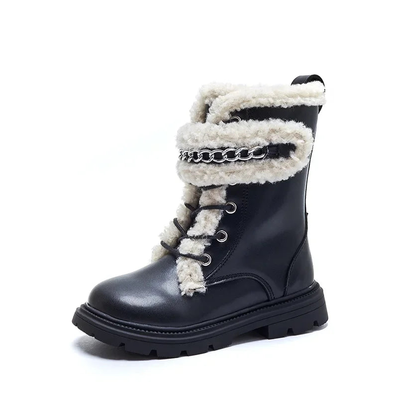 Children's Cotton PU Elegant PU Soft Retro Warm Ankle Boots