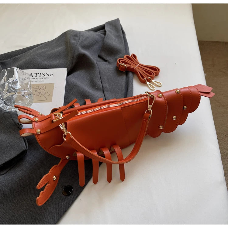 PU Zipper Lobster Shape Rivet Shoulder Bag