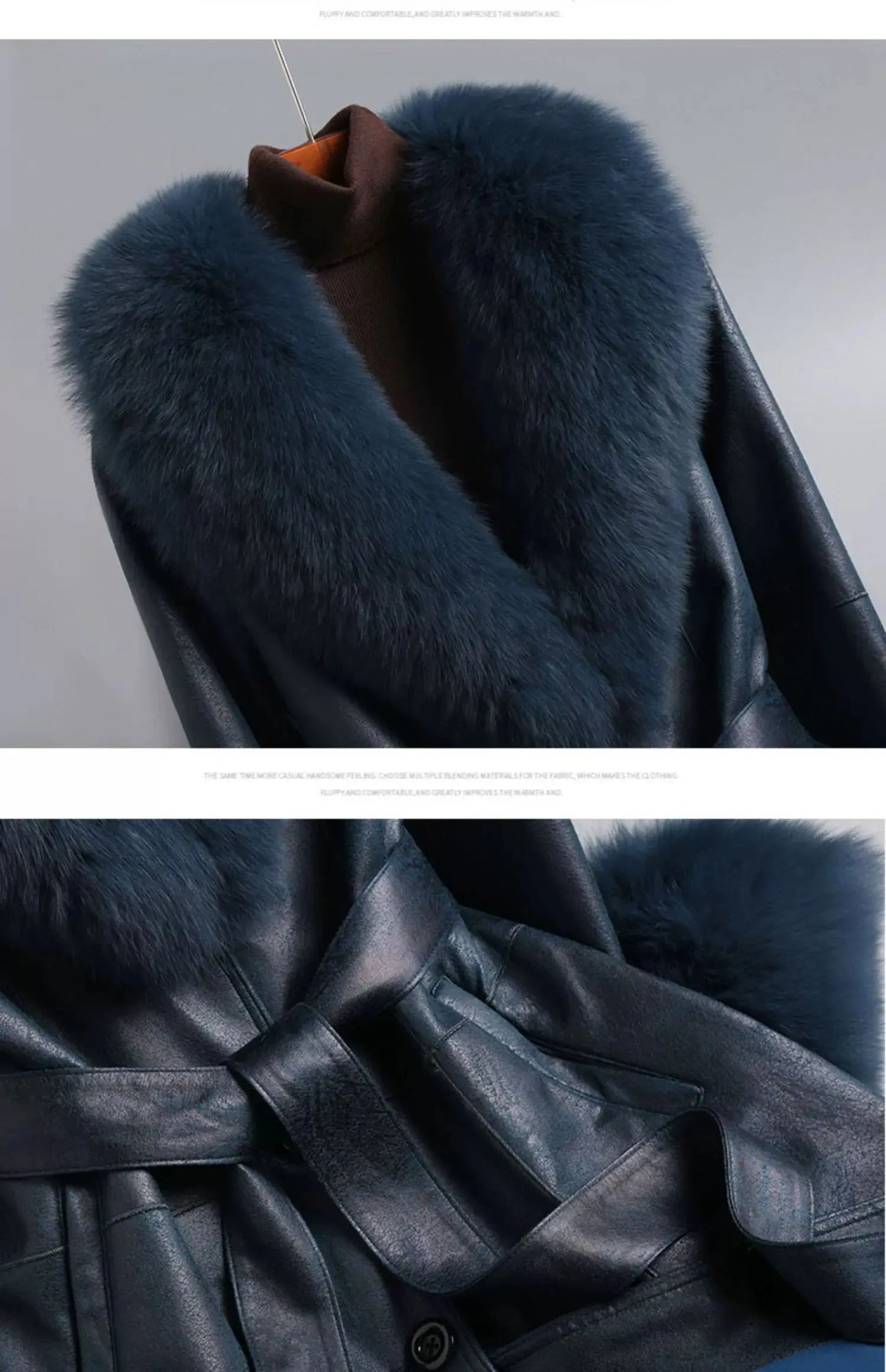 Women's Mid Length Rabbit Fur Fox Fur Collar Slim Fit Coat