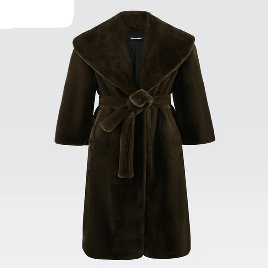 Women's Luxury Elegant Long Faux Sheared Mink Fur Coat