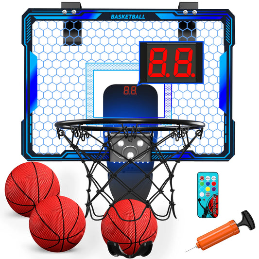 Kids Adults Remote Control Basketball Hoop Indoor 7 LED Lighting