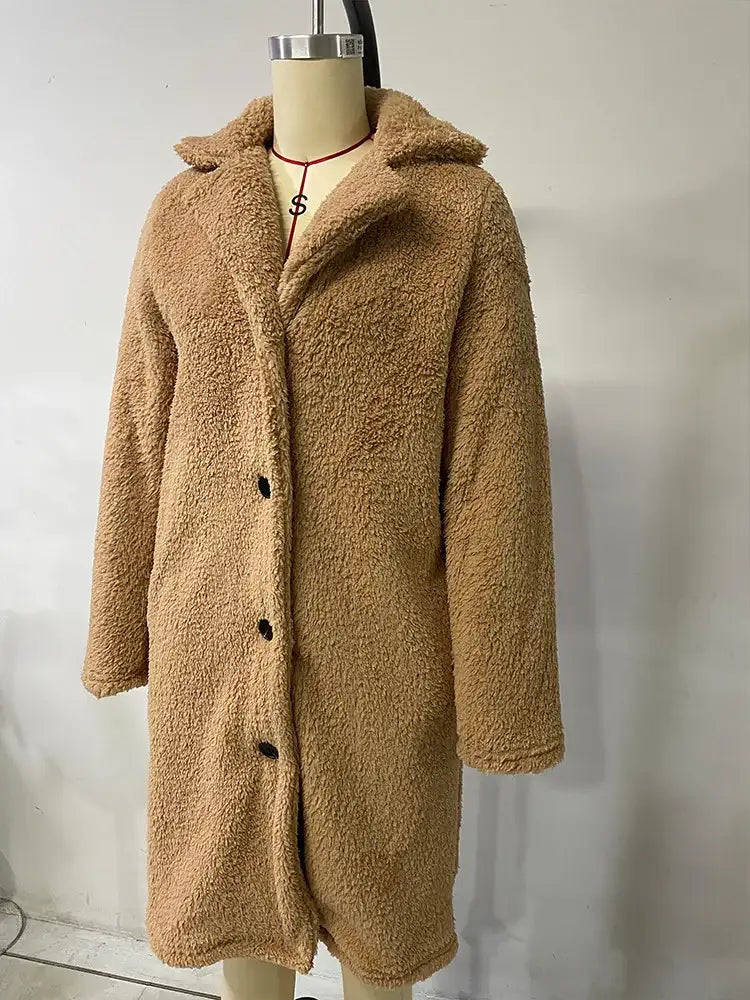 Women's Long Sleeved Collared Fleece Coat