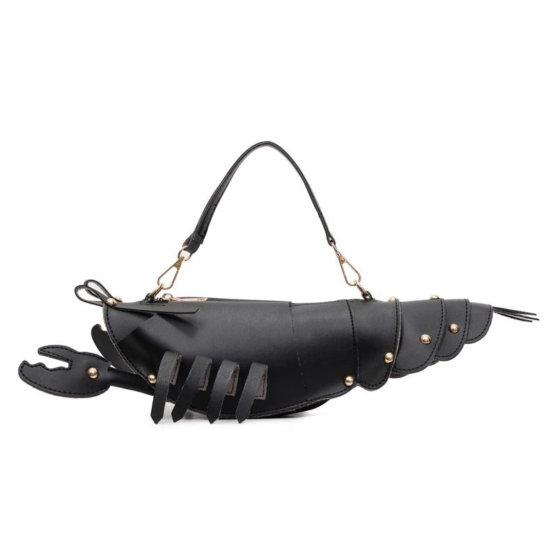 PU Zipper Lobster Shape Rivet Shoulder Bag