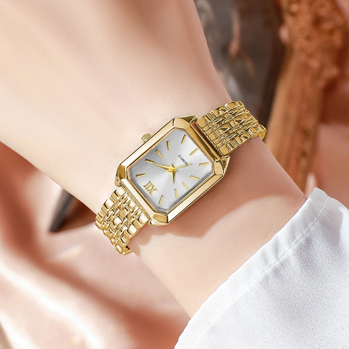 Women's 5PCS/Set Rectangle Fashion Quartz Wristwatch Jewelry Set