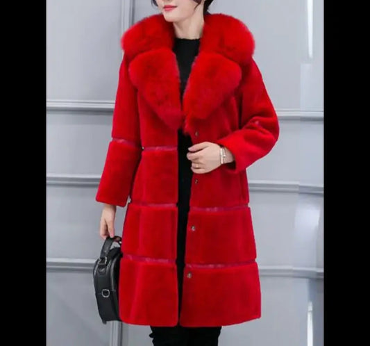 Women's Fox Hair Collar Warm Fur Slim Fit Artificial Plush Coat