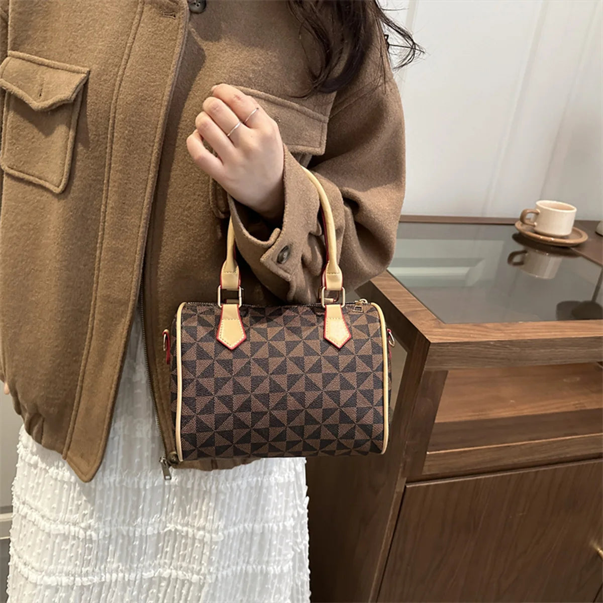 Women's Windmill Print PU Color Adjustable Strap Handbag