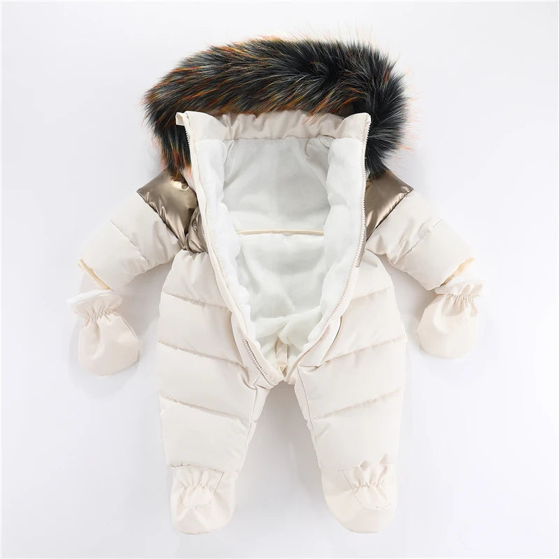 Baby Hooded Thicken Warm Romper Jumpsuit Gloves Set