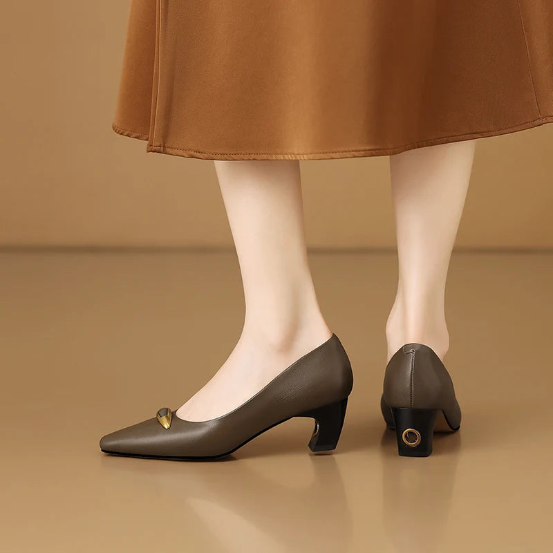Women's Handmade Genuine Leather Mid Shallow Shoes