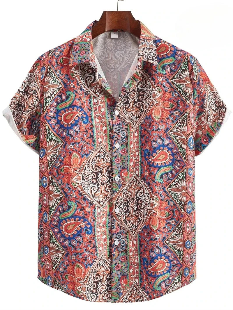 Men's Paisley Graphic Short Sleeved Bohemian T-shirt