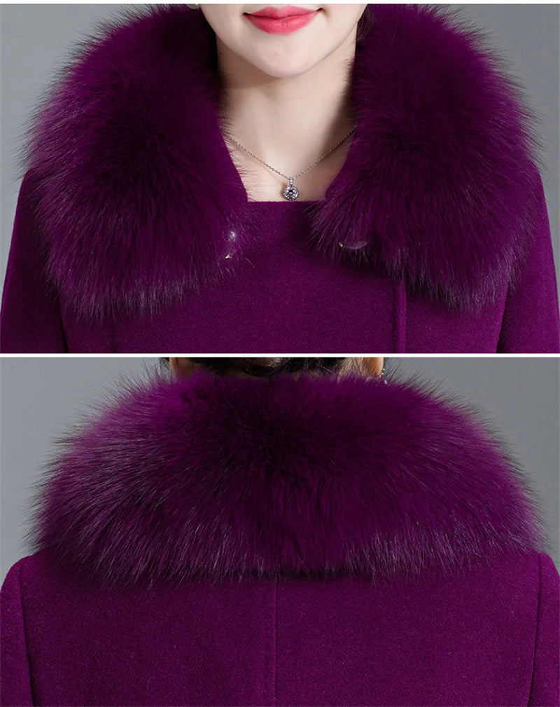 Women's Long Slim Fur Collar High Quality Coat