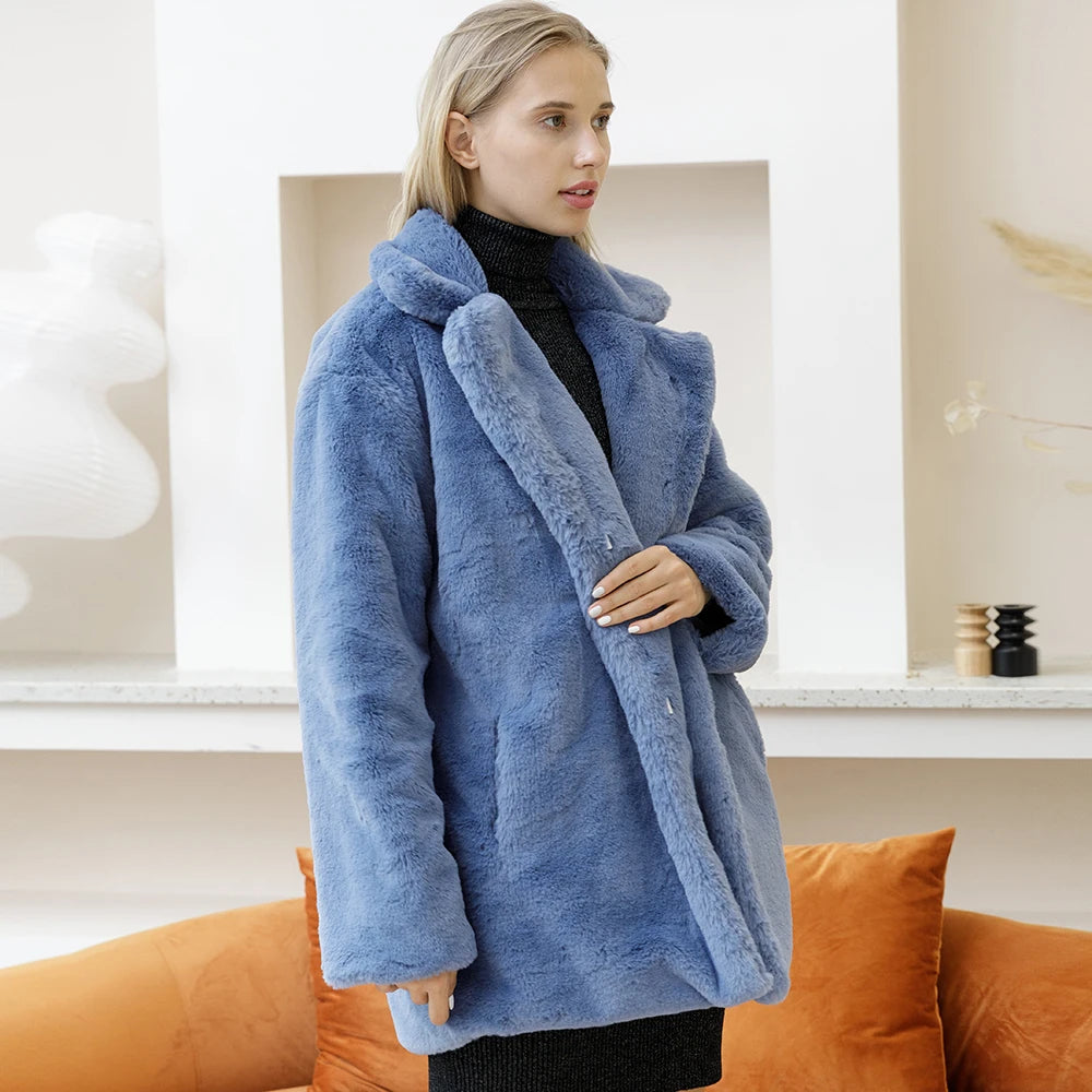 Women's FAUX Fur Elegant Mink Coat