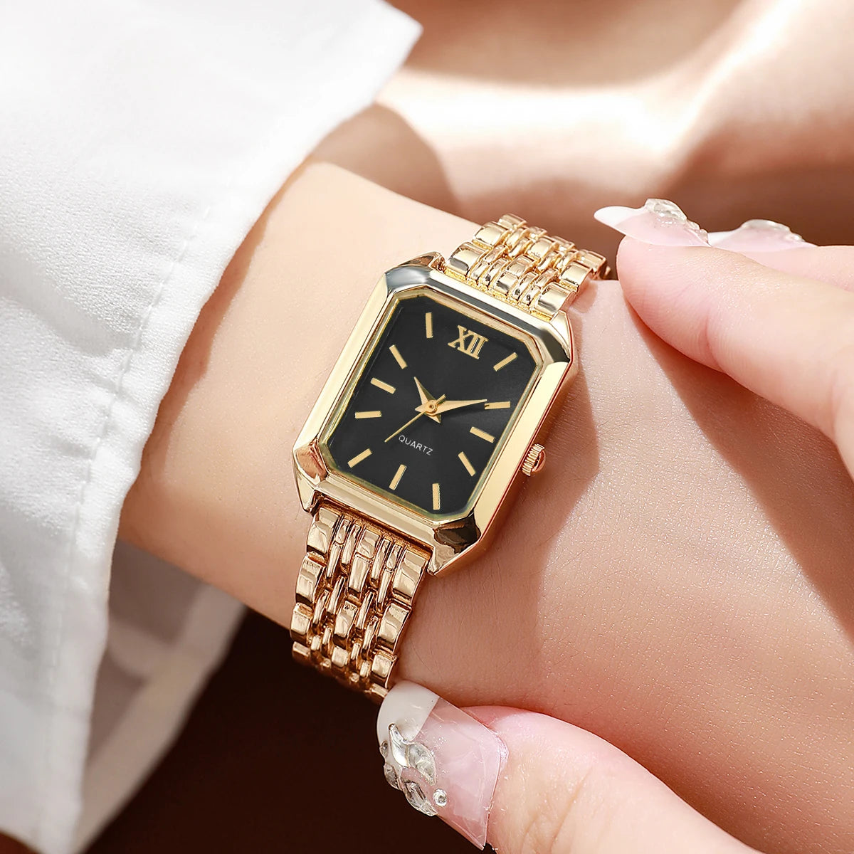 Women's 5PCS/Set Rectangle Fashion Quartz Wristwatch Jewelry Set
