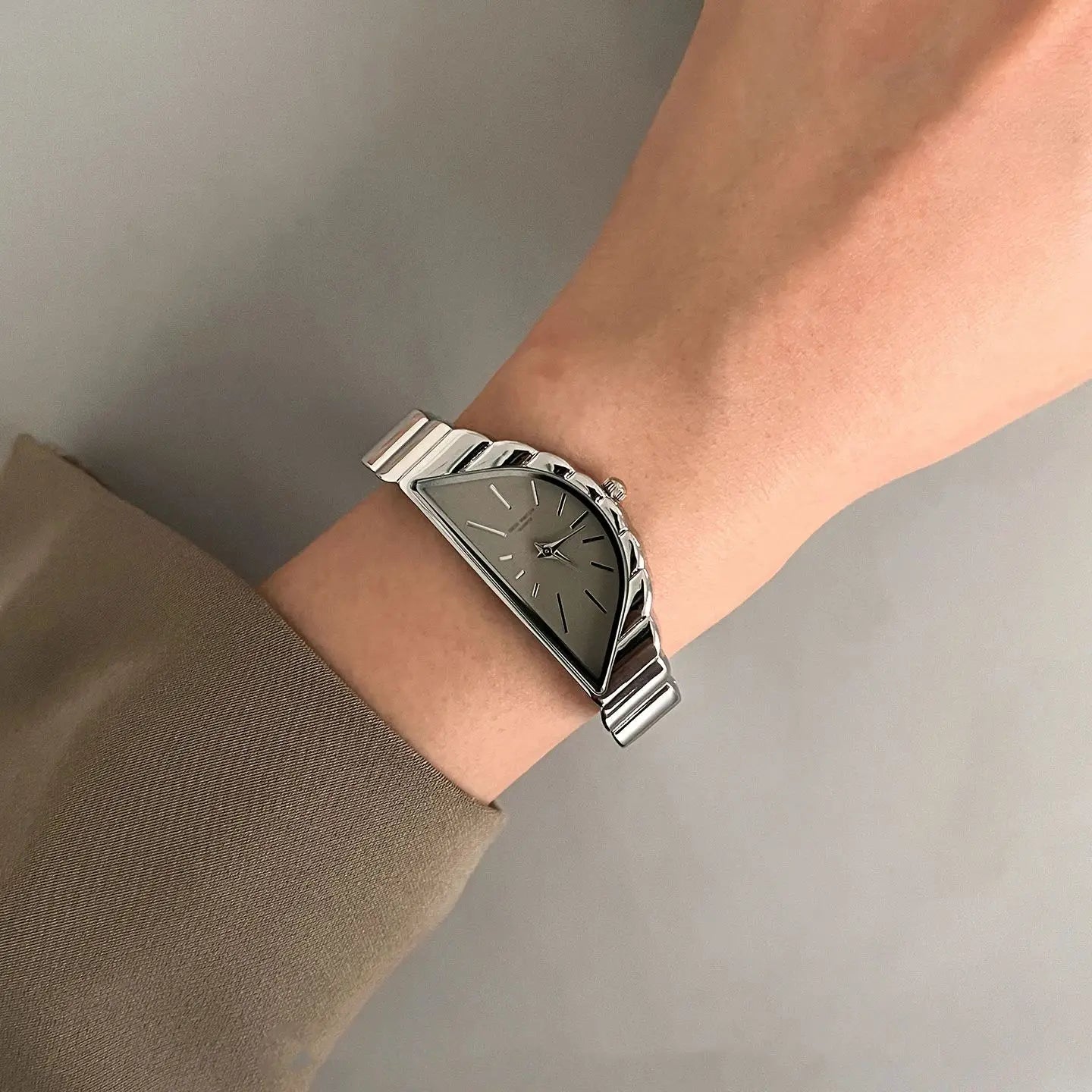 Women's Creative Half-Moon Dial Stainless Steel Quartz Authentic Watch