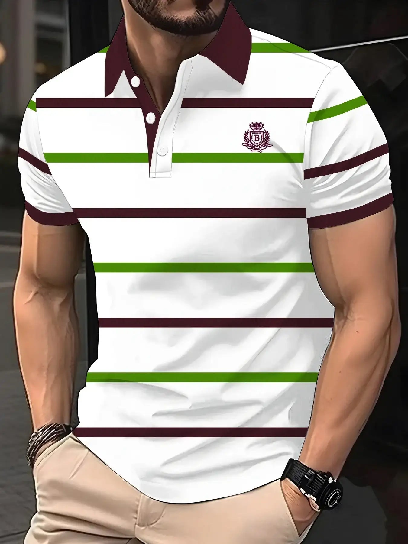 Men's Short Sleeved Striped Breathable Polo T-Shirt