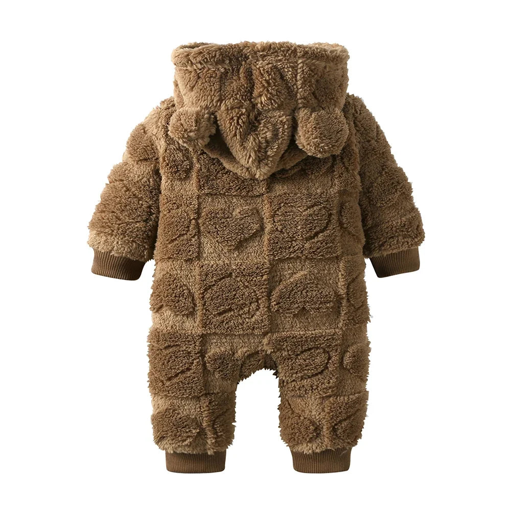 Newborn Baby Thicken Flannel Warm Hooded Jumpsuit Romper