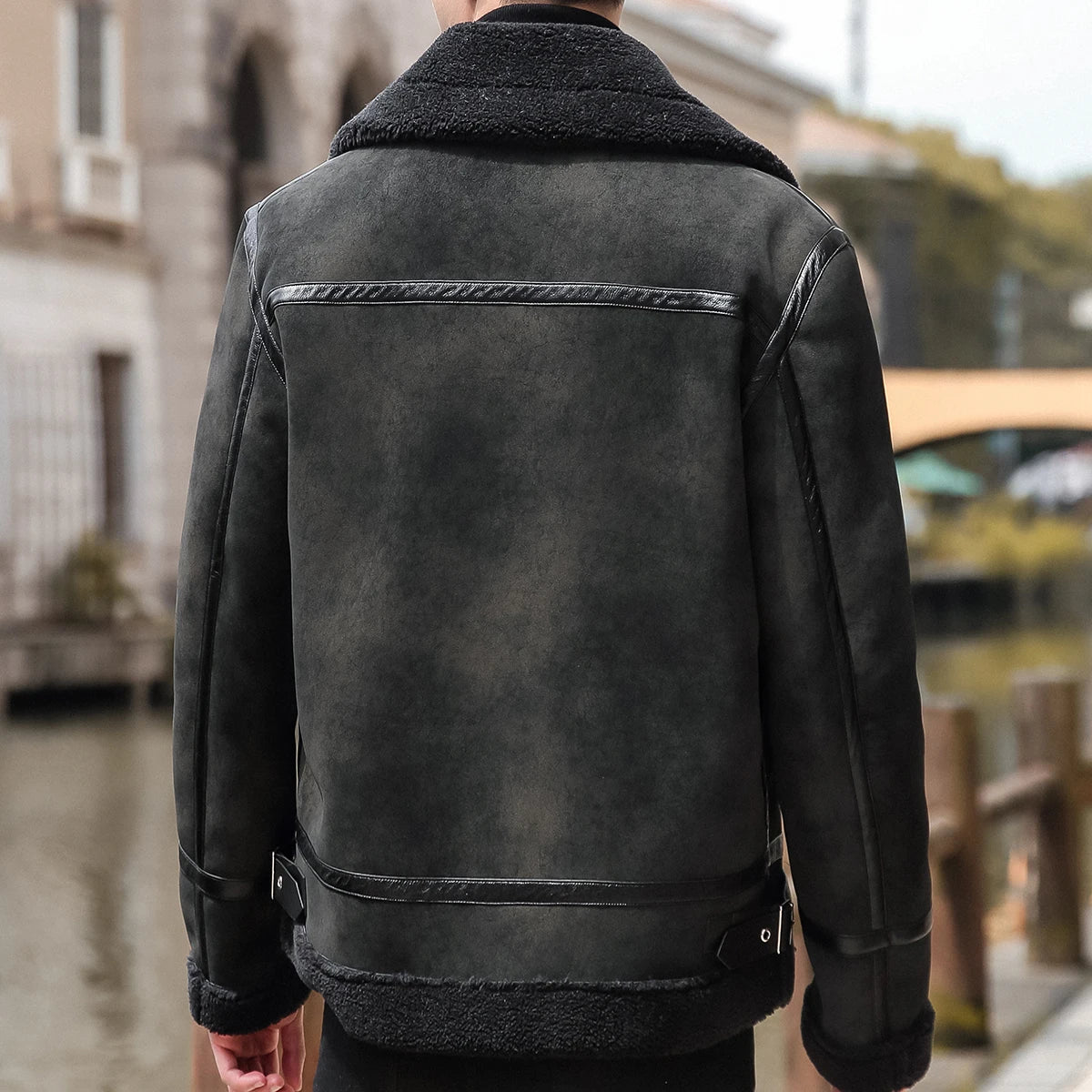 Men's Fur Collar Lamb Wool Comfort Leather Jacket