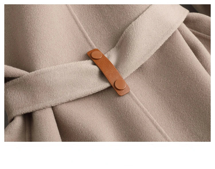 Women's Natural Fox Fur Collar Cashmere Wool Coat