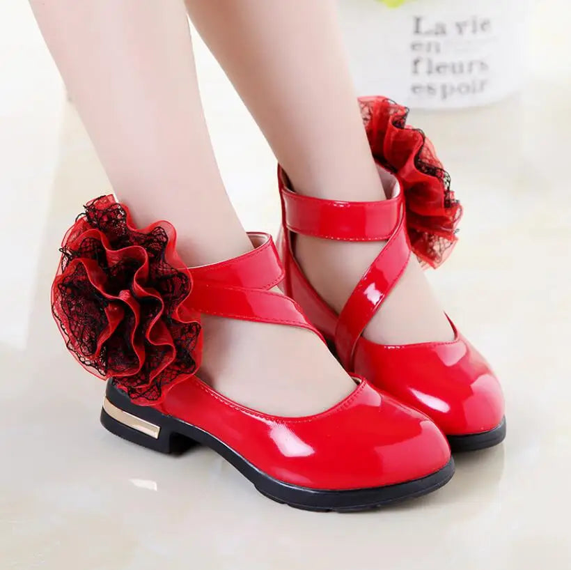 Girls Flower Leather Fashion Dress Shoes